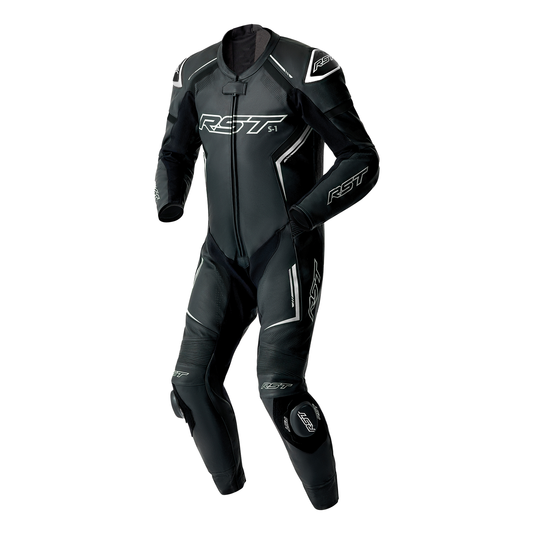 RST S1 D3O Leather Suit Black & Black/White