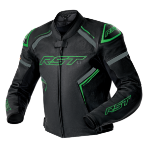 RST S1 D3O Leather Jacket Black Flo-Yellow , Flo Green & Grey-Red
