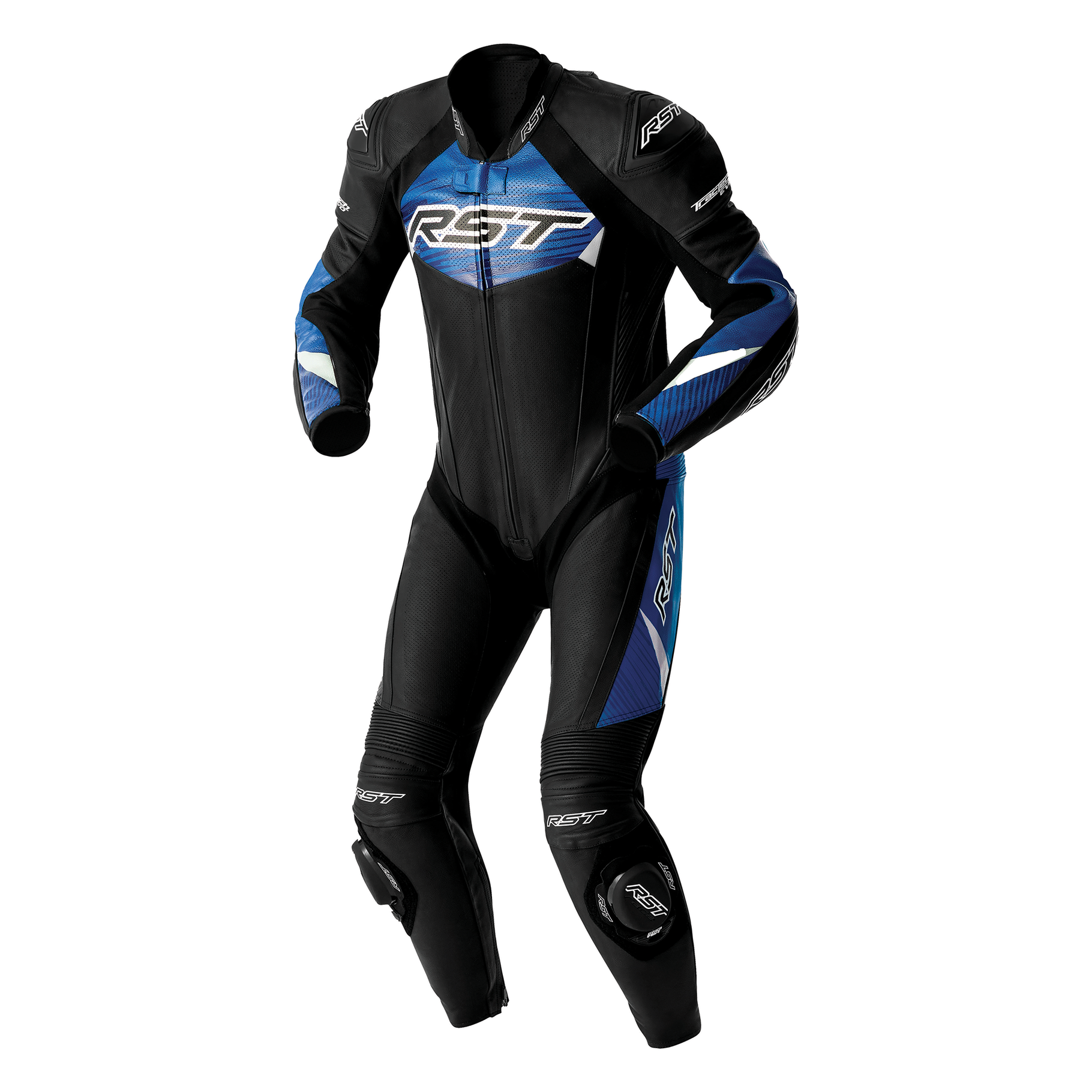 RST Tractech Evo D3O Leather Suit Flo/Red & Blue - Image 2